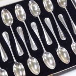 A cased set of 12 silver teaspoons, by Josiah Williams & Co, hallmarks London 1931, length 11cm, 5oz