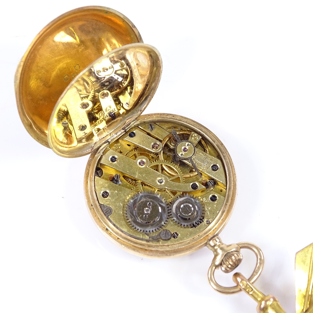 A Continental 12.5ct gold open-face top-wind fob watch, with detailed coloured enamel caseback - Image 4 of 5