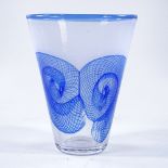 Andrew Potter Studio Glass handmade vase with blue geometric pattern, signed, height 11cm