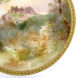 A Royal Doulton cabinet plate with hand painted scene of Dover Castle, signed J Hughs, retailed by