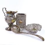 Various silverware, including Victorian cream jug, sugar sifter spoon etc, 6.7oz total (4)