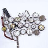 A quantity of various pocket watches and wristwatches, mostly silver (approx 20)
