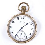 A 9ct gold open-face top-wind pocket watch, by Rackham of Balham, 16 jewel movement, white dial with
