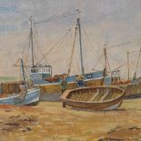 William Strickland, oil on board, Hastings fishing boats, 12" x 16", framed