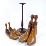 2 pairs of Vintage wooden boot trees, and a turned wood wig/hat stand