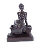 E Villanis, patinated bronze sculpture of a nude woman in manacles, with removable skirt, height