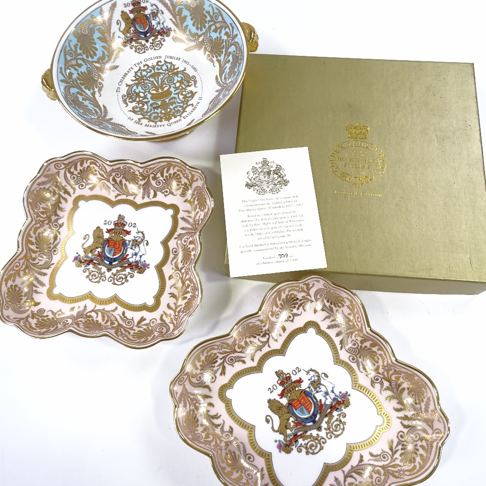 A pair of 2002 Buckingham Palace Golden Jubilee limited edition china bowls, width 22cm, and a - Image 2 of 3