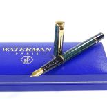 A Waterman green marble effect fountain pen, boxed