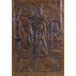 Corinna (Russian), relief embossed copper plaque, 1964, 16" x 11.5", framed