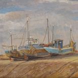 William Strickland, oil on board, Hastings fishing boats, 14" x 17", framed