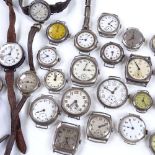 A quantity of various silver-cased wristwatches and wristwatch heads (approx 24)