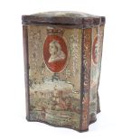 A Victorian transfer decorated biscuit tin, height 17cm