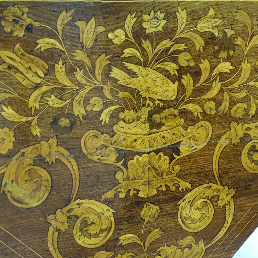 An 18th century Dutch marquetry folding card table, on original fluted tapered and inlaid legs, - Image 2 of 4