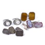 4 pairs of various silver cufflinks, sardonyx panel length 19mm