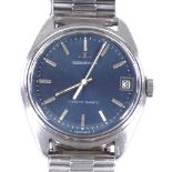 JAEGER LECOULTRE - a 1970s stainless steel Master-Quartz wristwatch, blue dial with baton hour