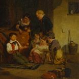 Manner of David Wilkie, oil on panel, children playing, unsigned, 14" x 11", framed