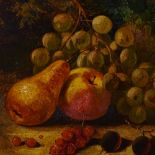 Gertrude Barnes, pair of oils on board, still life studies, fruit on mossy bank, signed, 9" x 12",