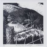 C Matthews, woodblock print, the Long Man of Wilmington, signed in pencil, no. 14/50, image 7.5" x