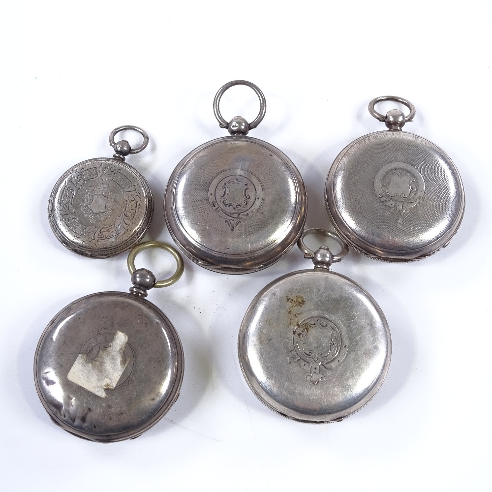 5 silver-cased open-face key-wind pocket watches - Image 5 of 5