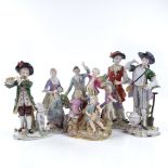 6 various Continental porcelain figures, including a Meissen musician group (A/F), height 15cm,
