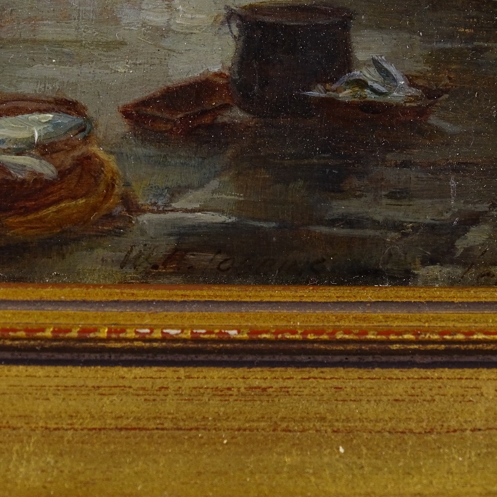W H Jobbins, oil on panel, the old fish market Venice, inscribed verso, 6.5" x 9.5", framed. This is - Image 3 of 4