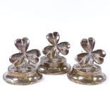 3 Edwardian silver-mounted shamrock/clover place name holders, by Levi & Salaman, hallmarks