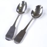 A pair of William IV silver Fiddle pattern serving spoons, by Edwin Henry Sweet, hallmarks Exeter