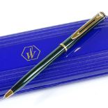 A Waterman green lacquer ballpoint pen, boxed