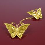 A pair of Korean high carat gold figural butterfly brooch clips, largest wingspan 36mm, 11.3g total