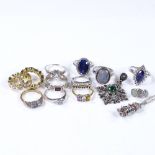 Various silver and stone set jewellery, including rings, 63.8g total