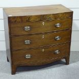 A 19th century mahogany bow-front chest of 3 long drawers, of small size, width 3', height 2'10"