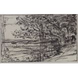 J Frank Currier (American), charcoal sketch, Bavarian landscape, circa 1880, signed with monogram,