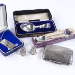 Various silverware, including Concorde pendant, and curved cigarette case