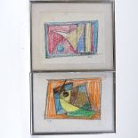 Attributed to John Wells, 4 mixed media drawings on paper, abstracts, signed with monogram, sheet