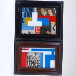 French School, a pair of mixed media collage/paint compositions, 8" x 12", framed