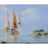 Tina Stokes, pair of acrylics on board, sailing yachts, signed, 5" x 6", framed