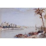 Early 19th century British School, watercolour, the Palace of Ibrahim Pasha on the Nile, unsigned,