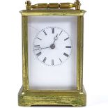 A French 8-day brass-cased carriage clock, striking on a bell, case height 12cm