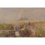 Attributed to David Cox, 2 19th century watercolours, landscape scenes, signed, 8" x 11.5",