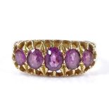 An 18ct gold 5-stone graduated amethyst half-hoop ring, setting height 7.1mm, size L, 2.3g