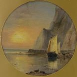 Sarah Louise Kilpack (1839 - 1909), circular oil on board, beached fishing boat, signed, 11.5"