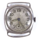 OMEGA - a silver cushion-cased mechanical wristwatch head, luminous Arabic numerals and subsidiary