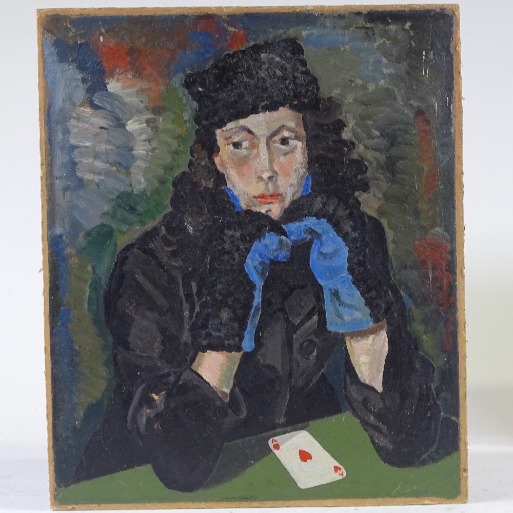 S Holbrod, oil on board, ace of hearts, artist's label verso, 17" x 14", unframed - Image 2 of 4