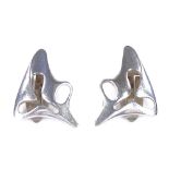 A pair of Georg Jensen Danish sterling silver Amoeba earrings, of abstract form with clip-on