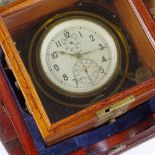 A Russian Soviet period ship's marine chronometer, stained wood outer case, with brass-bound teak