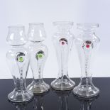 2 pairs of hand blown glass vases, height 20cm (4)