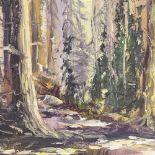 N Damberg?, mid-20th century oil on canvas, woodland scene, 30" x 16", unframed