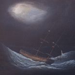 18th/19th century oil on canvas, shipwreck by moonlight, unsigned, 25" x 30", framed