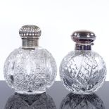 2 silver-mounted cut-glass perfume scent bottles, largest height 12.5cm (2)