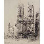 Fred Farrell, etching, Westminster Abbey, signed in pencil, plate size, 12" x 10", framed